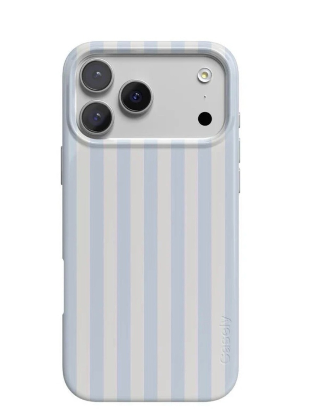 Striped Light Blue & White Phone Case — Slim Protective Cover Iphone 17 Pro